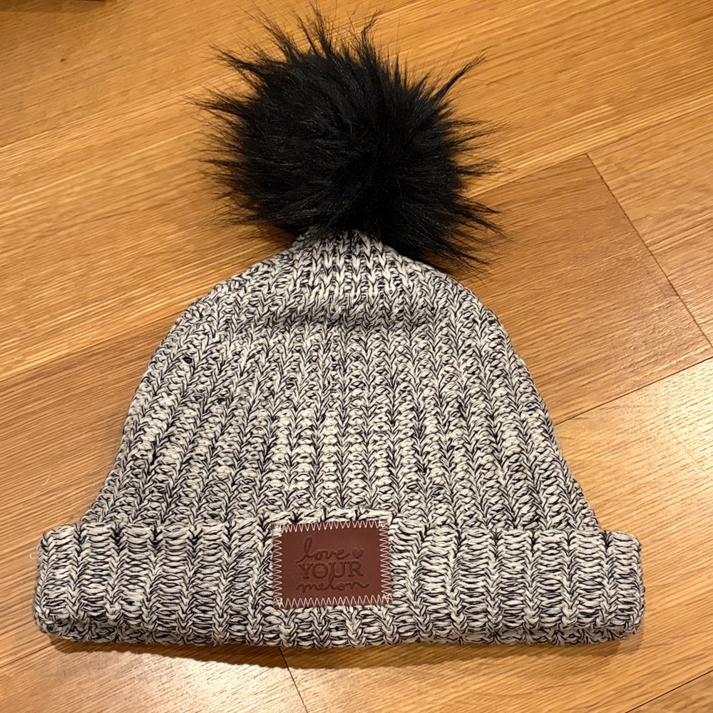 Black and Gray Pom-Pom Beanie